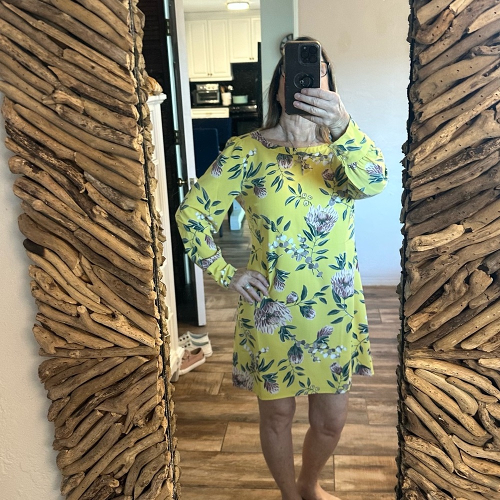 LOFT Yellow Floral Long Sleeve Dress